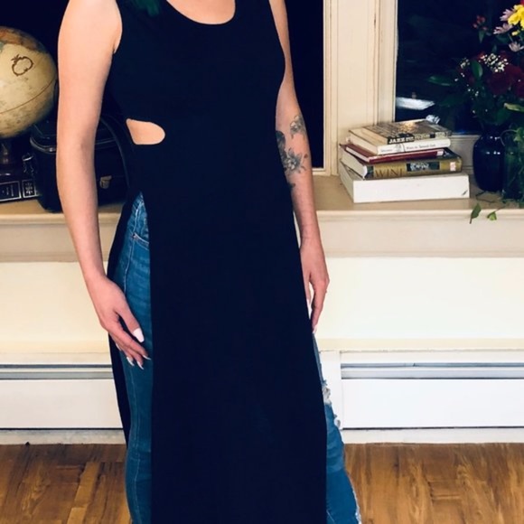 Key Hole Split SideTank Black Top Maxi Dress sizeM - Picture 2 of 5